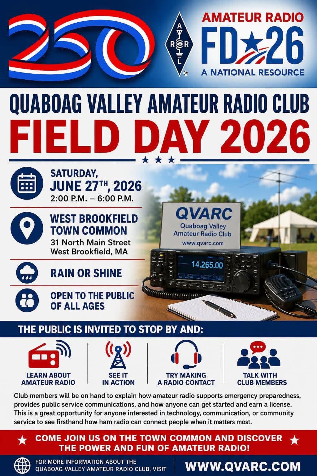 Quaboag Valley Amateur Radio Club Field Day 2026 Flyer